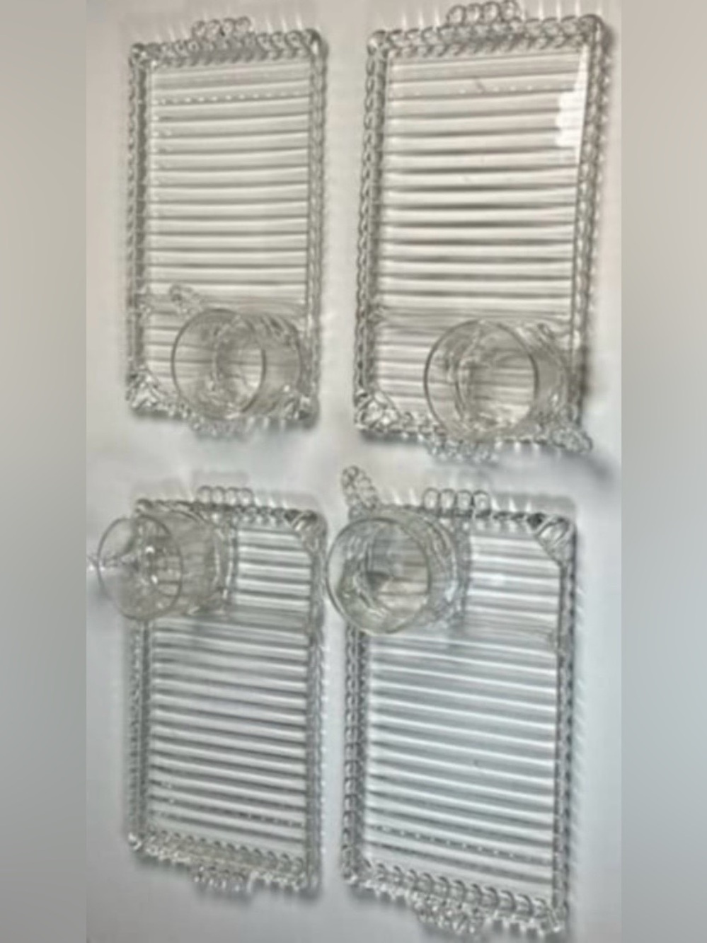 Vintage Hazel Atlas Orchard Crystal Snack, Sip and Smoke platters cups